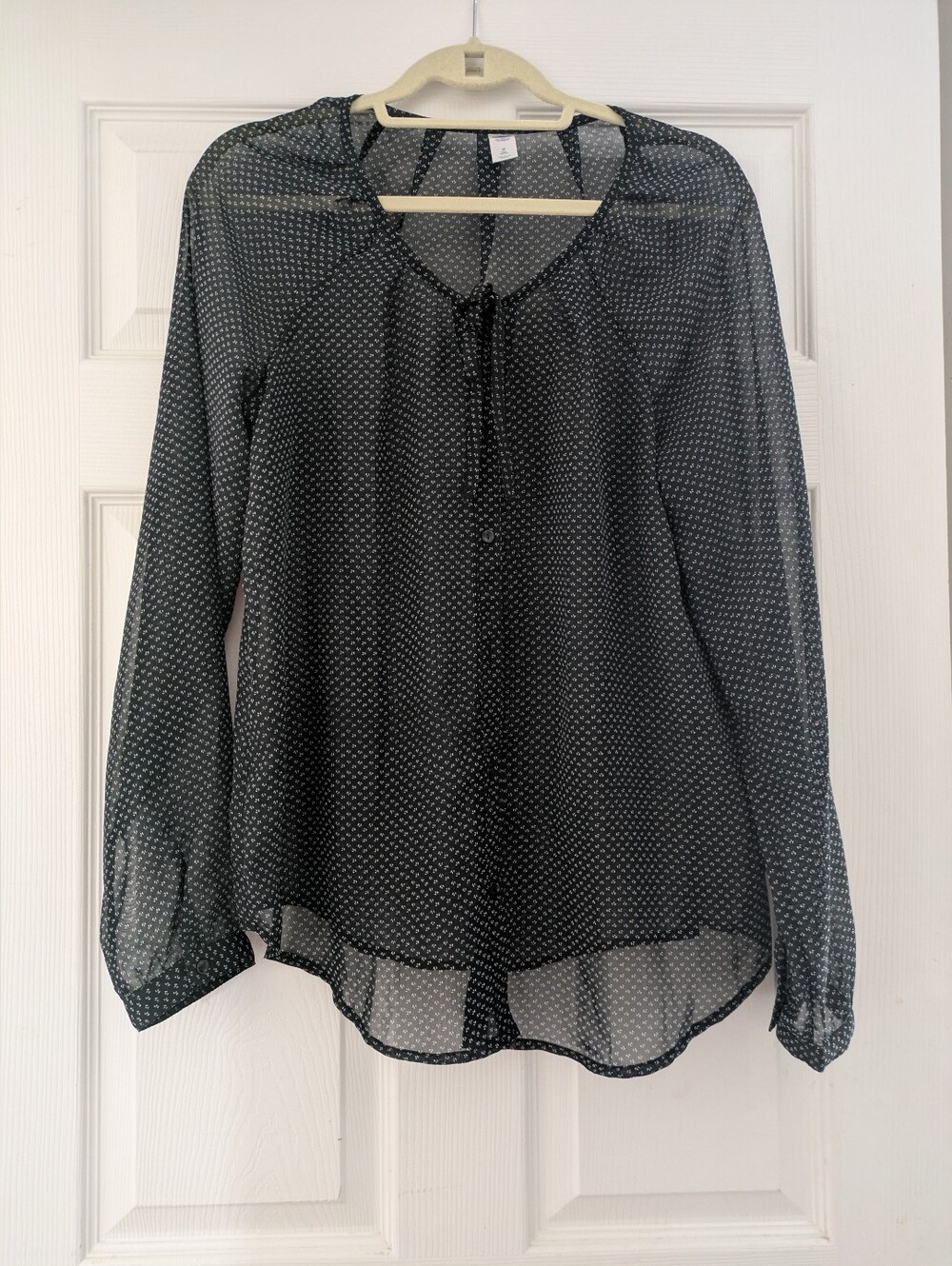 Old Navy Black & White Sheer Button Down Tie Front Long Sleeve Blouse MED Tall